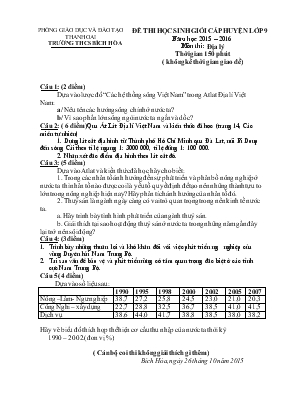 Đề thi học sinh giỏi cấp huyện lớp 9 năm học 2015 2016 môn thi địa lý thời gian 150 phút